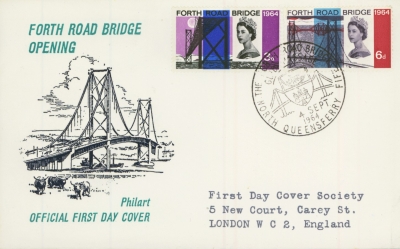 1964 Forth Road Bridge set on illustrated First Day Cover with North Queensferry Fife Handstamp Typed address Cat £50