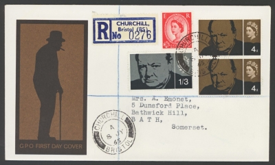 1965 Churchill ord on Typed GPO cover cancelled by Churchill Bristol CDS