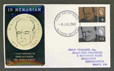 1965 Churchill phos on Typed FDC cancelled by Bladon Oxford FDI