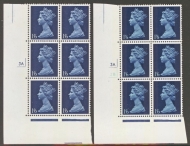 1967 1/6 2 Bands with PVA gum variety Greenish Blue Omitted SG 743eva A Fresh U/M Cylinder Block showing 3A only