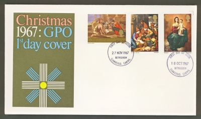 1967 Christmas on unaddressed GPO cover Double Dated Bethlehem FDI