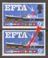 1967 9d EFTA variety Missing Green SG 715c. A Fresh U/M example 