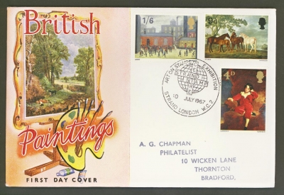 1967 Paintings on typed Connoisseur cover Stamp Centre FDI