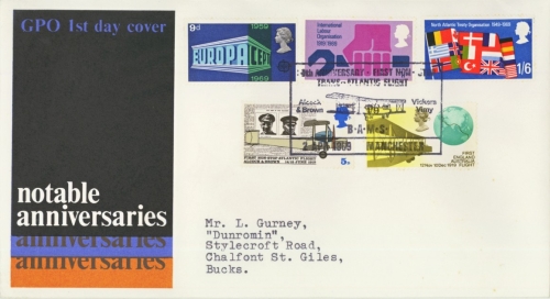 1969 Anniversaries set on FDC Cancelled by an Alcock & Brown Manchester  FDI