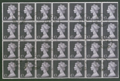 1969 £1 Black SG 790 A fine used block of 28