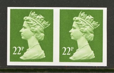 1971 22p Yellow Green variety Imperf SG X963a