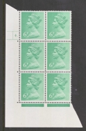 1971 6p Light Emerald PVA gum FCP Cyl 4 Dot SG Spec U145   A Fresh U/M Cylinder Block of 6. Cat £200