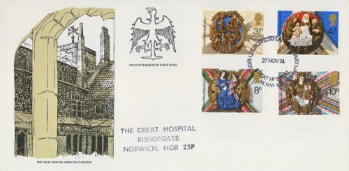 1974 Christmas on Official St Helen's Church Hospital Cover Special Handstamp.