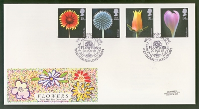 1987 Flowers on Post Office cover Westminster FDI