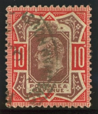 1911 10d Dull Purple and Scarlet variety mark after E of Postage SG Spec M44(1)