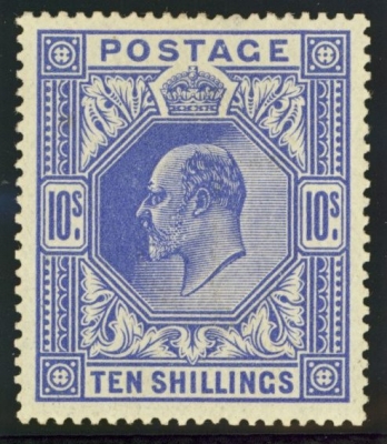  1911 10/- Blue SG 319. A fresh lightly M/M example with superb colour. A difficult stamp