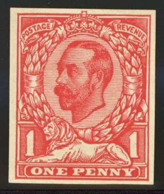 1911 1d Plate Proof in Carmine Imperf on chalky paper. No watermark. A fresh M/M example 