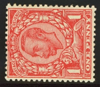 1912 1d Scarlet variety watermark sideways SG 350c. A fresh unmounted mint example 