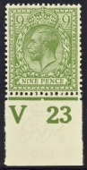1912 9d Olive Green SG 393a. A superb U/M contro