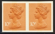1971 10p Orange Brown I CB variety Imperf pair. SG 888a. U/M