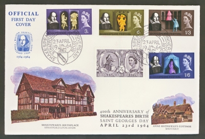 1964 Shakespeare ord on Official FDC with 400th Anniv Stratford FDI