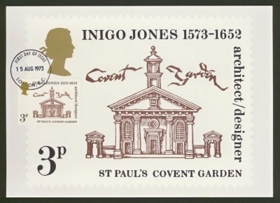 1973 Inigo Jones on Post Office PHQ card with London FDI