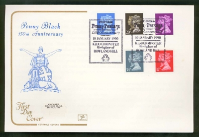 1990 1d Black Anniv on Cotswold cover Penny Post London FDI
