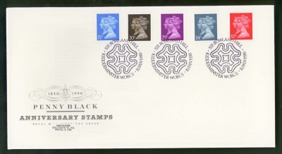 1990 1d Black Anniv on Post Office cover Maltese Cross Kidderminster FDI