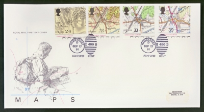 1991 Maps on Post Office cover with D490 Hamstreet FDI