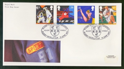 1991 Sport on Post Office cover Rugby School FDI