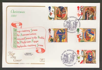 1991 Christmas on Cotswold cover Holy Island FDI