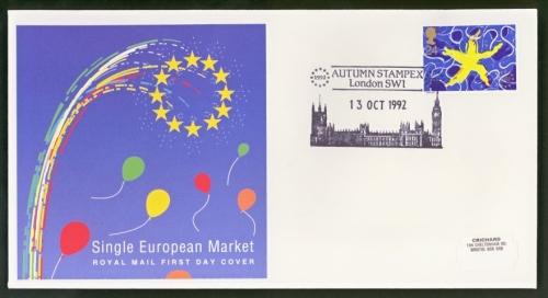 1992 European Market on Post Office cover with Stampex FDI