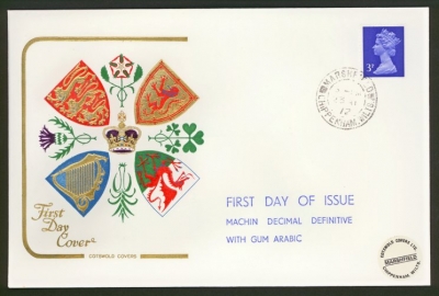 1972 23rd Aug 3p Gum Arabic on Cotswold cover
