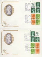 1980 4th Feb 50p Booklet panes A pair of mirror image panes on 2 Cotswold covers with Windsor FDI