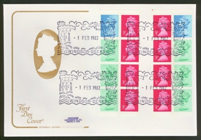 1982 1st Feb 50p Booklet panes on 1 Cotswold cover Windsor FDI