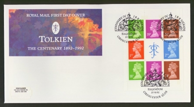 1992 27th Oct Tolkien Se-tenant Book pane on Post Office cover Bagendon FDI