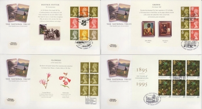 1995 25th April National Trust 4 Book panes on 4 Post Office covers 4 Special FDI