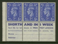 1950 1d Blue x 3 + 3 labels SG 504d Advert labels Upright