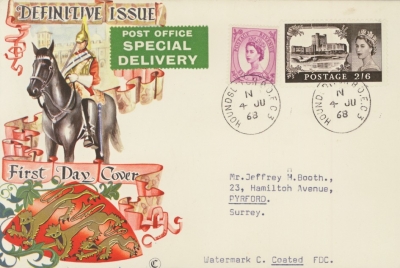 1968 4th June  2/6 Castle on Chalky Paper on Illustrated First Day Cover to Jeffrey Booth. A Superb Fresh example with Cert.