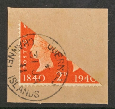 Guernsey Wartime 1940 2d Bisect used on original piece from a cover