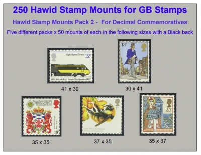 GB Hawid stamp mounts Pack 2 (5 Different packs of 50)  250 mounts SAVE 40%