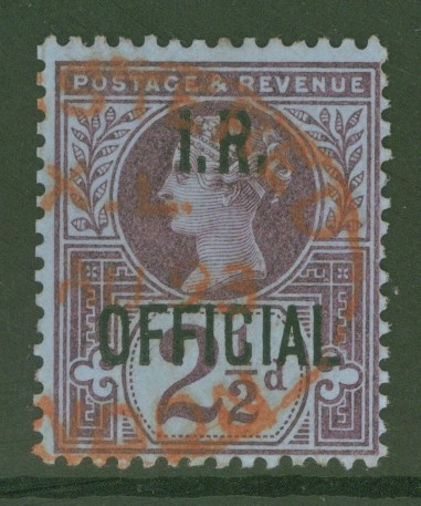 1887 I.R. Official 2½d Purple on Blue SG O14  A Superb Used example cancelled by a Red Registered  CDS. Pretty.