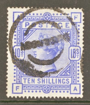1883 10/- Blue SG 183 A Good Used example - Cat £525