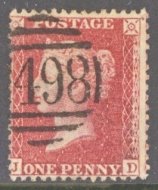 1857 1d Red SG 40 Very Fine Used - Cat £8
