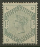 1883 1/- Green SG 196 A superb extra fresh unmounted mint example with good centering. Cat £1,600 as M/M scarce as such