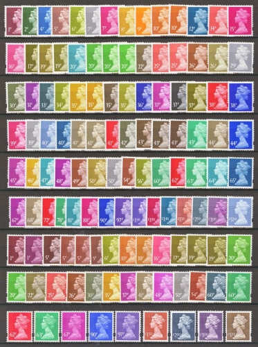 Complete Collection Of Ellliptical  Machins 1p - £5 (122 Stamps)