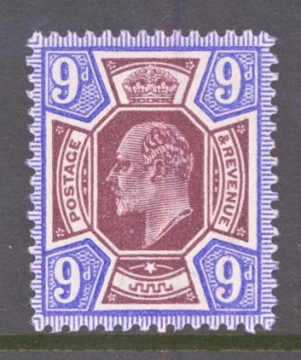 1911 9d Deep Dull Reddish Purple + Deep Bright Blue SG 306a. Spec (M41 2) A Superb Fresh U/M example