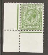 1912 9d Olive Green SG 393. A superb Fresh U/M corner copy
